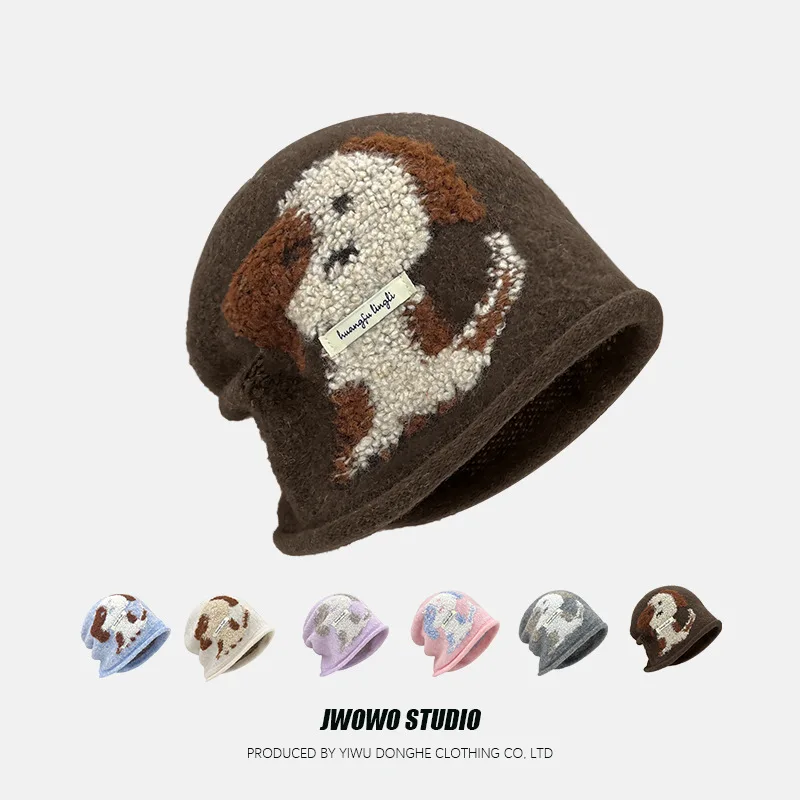 Вязаная шапка с милым мультяшным щенком, осень-зима, закатанная меховая вышитая защитная шапка для ушей щенка, уличная повседневная шерстяная шапка
Вязаная шапка с милым мультяшным щенком, осень-зима, закатанная меховая вышитая защитная шапка для ушей щенка, уличная повседневная шерстяная шапка
