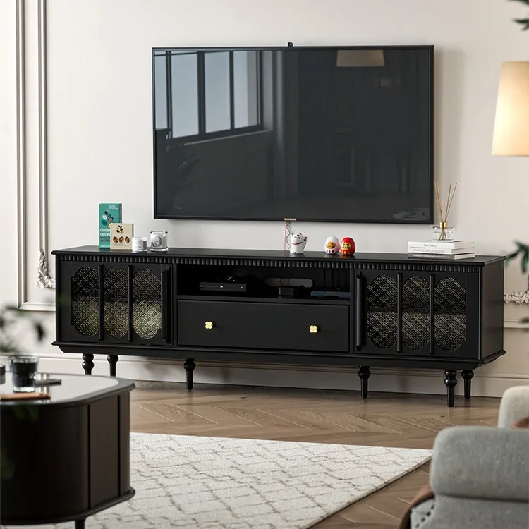 Light French retro arch black solid wood glass TV cabinet coffee table American light luxury small apartment living room
Light French retro arch black solid wood glass TV cabinet coffee table American light luxury small apartment living room