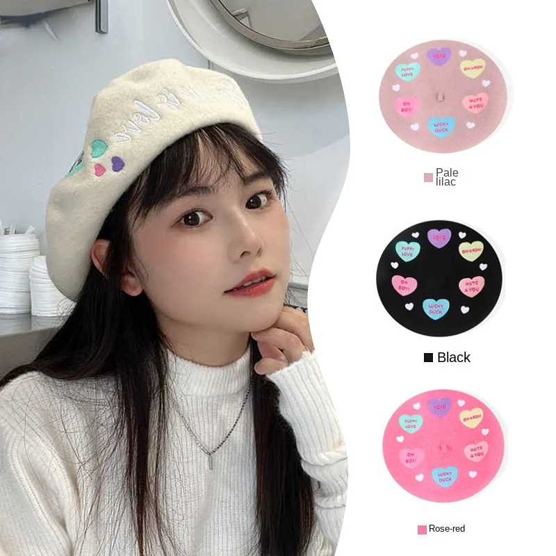 Woolen Beret Women Japanese Cute Love Letter Painter Hat Embroidery Colorful Dots Retro Beret Sweet Wool Cap Gorra Kawaii
Woolen Beret Women Japanese Cute Love Letter Painter Hat Embroidery Colorful Dots Retro Beret Sweet Wool Cap Gorra Kawaii