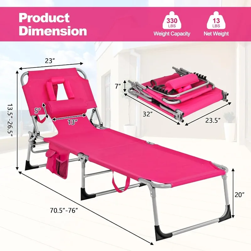 Beach Chaise Lounge Chair with Hole for Face, Patio Folding Adjustable Reclining Beach Sunbathing Chair with Side Pocket
Beach Chaise Lounge Chair with Hole for Face, Patio Folding Adjustable Reclining Beach Sunbathing Chair with Side Pocket