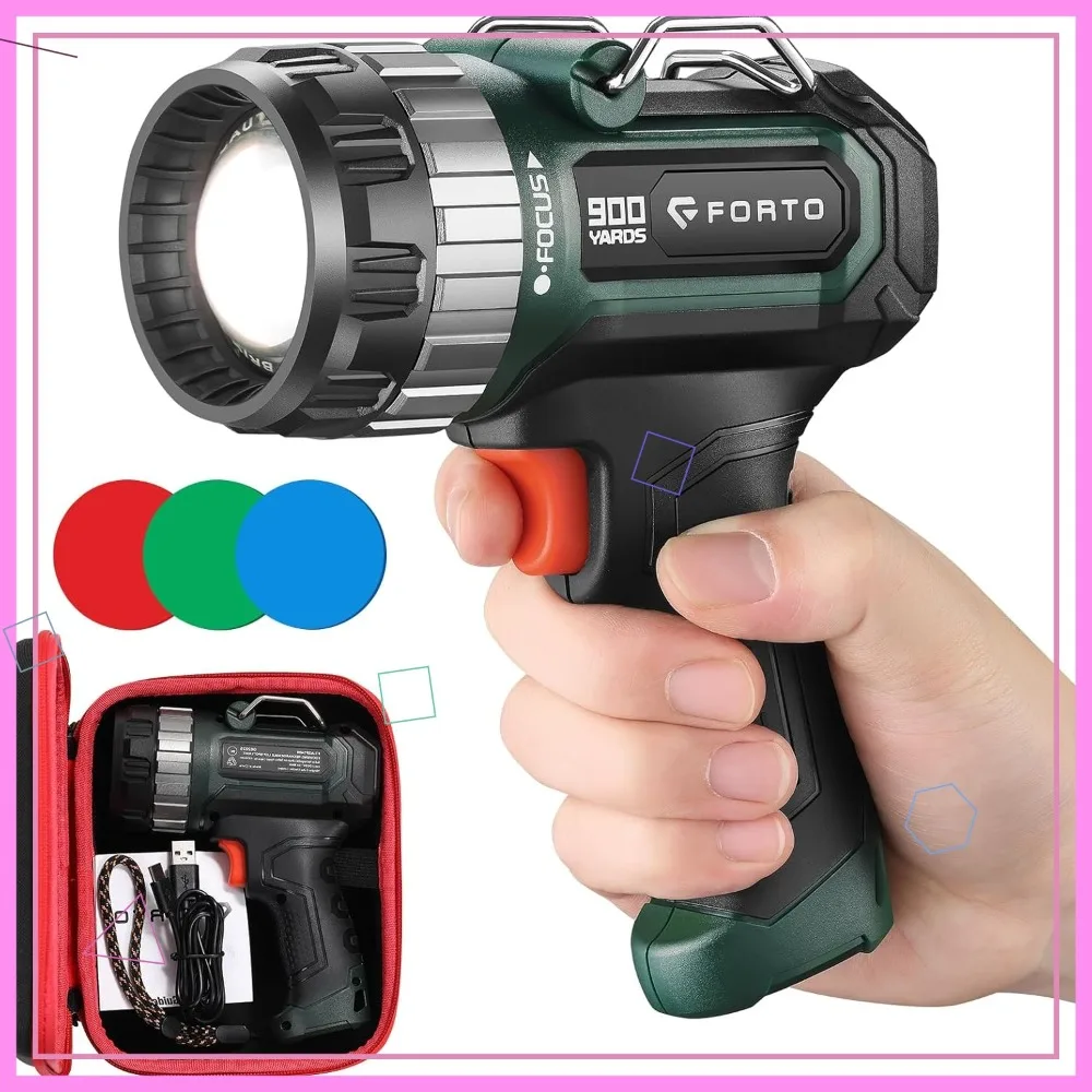 1400 Lumen Rechargeable Spotlight with 3-Colors Lens, Adjustable Focus, 2700Ft Range, 3 Modes for Hunting Camping
1400 Lumen Rechargeable Spotlight with 3-Colors Lens, Adjustable Focus, 2700Ft Range, 3 Modes for Hunting Camping