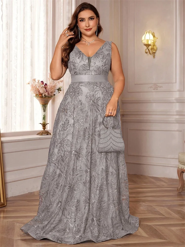 Lucyinlove Plus Size Luxury Deep V-Neck Sequins Grey Evening Dress Women Elegant V-back Wedding Party Long Prom Cocktail Dresses
Lucyinlove Plus Size Luxury Deep V-Neck Sequins Grey Evening Dress Women Elegant V-back Wedding Party Long Prom Cocktail Dresses
