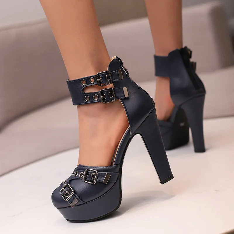 Women High Heels Punk Style Ankle Belt Buckle Designer High Heeled Sandals Classic Round Head High Heel Sandals Sandalias Tacón
Women High Heels Punk Style Ankle Belt Buckle Designer High Heeled Sandals Classic Round Head High Heel Sandals Sandalias Tacón