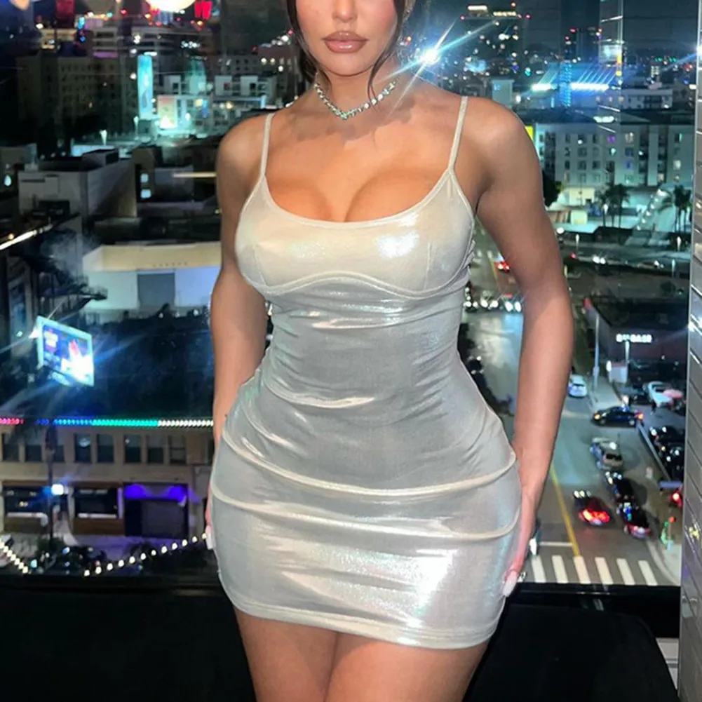 Women's Sleeveless Bodycon Mini Dress Adjustable Spaghetti Strap Metallic Color Dresses Club Party Dress
Women's Sleeveless Bodycon Mini Dress Adjustable Spaghetti Strap Metallic Color Dresses Club Party Dress