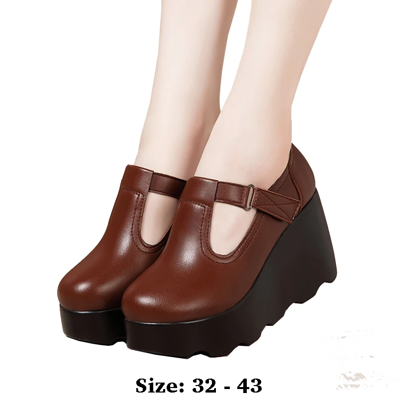 high quality leather wedge shoe for women 8 cm high heel platform round toe 32 33 43 elegant and fashion shoe black brown
high quality leather wedge shoe for women 8 cm high heel platform round toe 32 33 43 elegant and fashion shoe black brown