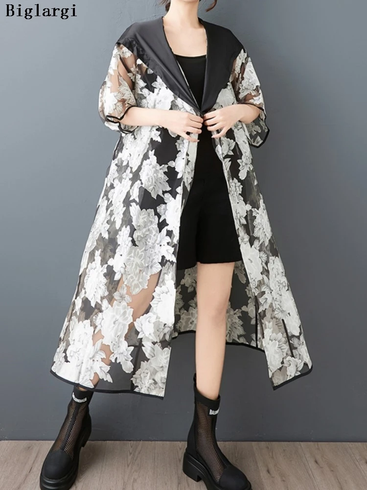 Oversized Summer Mesh Hooded Coat Women Flower Fashion See Through Ladies Jackets Loose Casual Woman Long A-Line Coats
Oversized Summer Mesh Hooded Coat Women Flower Fashion See Through Ladies Jackets Loose Casual Woman Long A-Line Coats