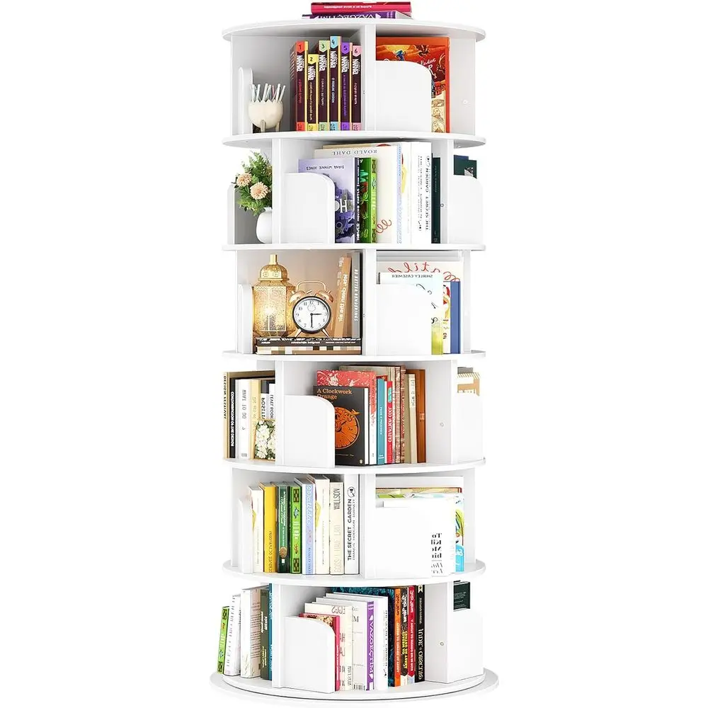 6-Tier Revolving Wooden Bookcase, Tall Narrow Spinning Shelf Organizer for Small Spaces, White
6-Tier Revolving Wooden Bookcase, Tall Narrow Spinning Shelf Organizer for Small Spaces, White