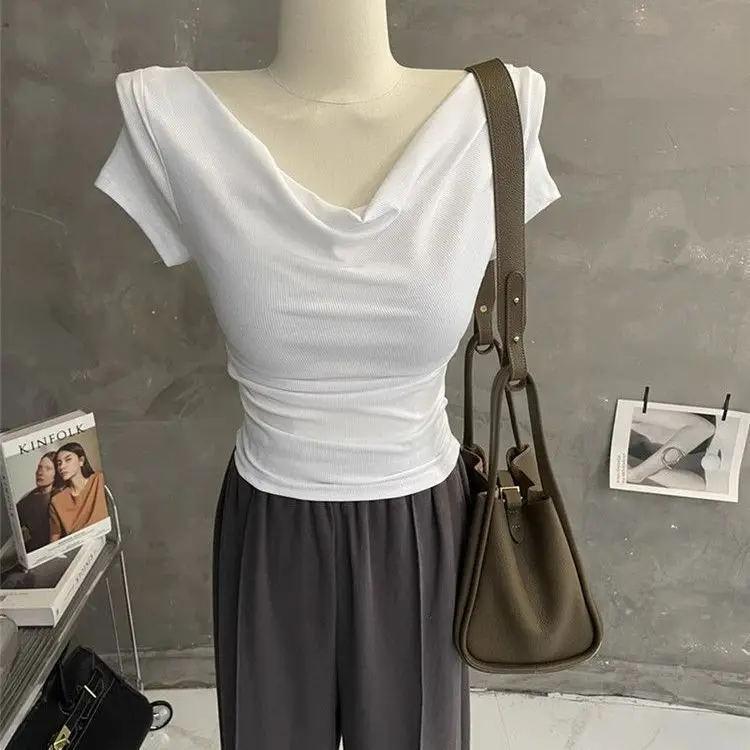 White Ruffle Neck Short Sleeve T-Shirt Women's Slim Fit Sexy Shoulder Bared Summer New Style Korean Fashion Breathable Modal ...
White Ruffle Neck Short Sleeve T-Shirt Women's Slim Fit Sexy Shoulder Bared Summer New Style Korean Fashion Breathable Modal ...