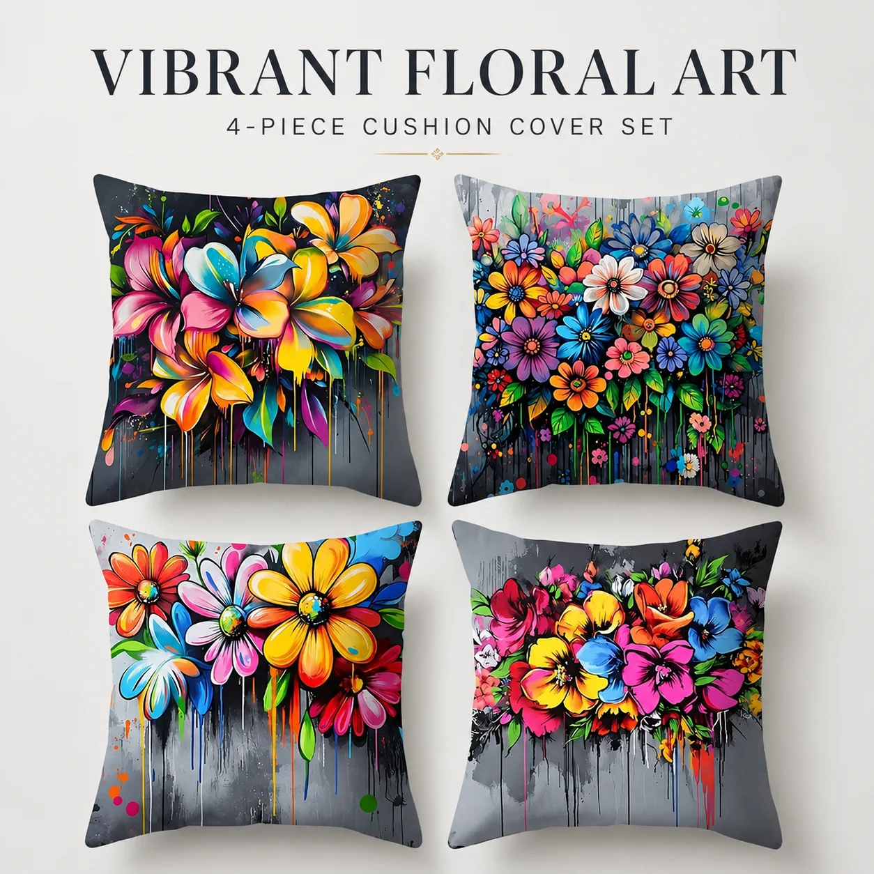 Vibrant Floral Art Pillow Covers 4PCS Set 2D Flat Printed Peach Skin Colorful Paint Flower Cushion Cover Home Sofa Decor
Vibrant Floral Art Pillow Covers 4PCS Set 2D Flat Printed Peach Skin Colorful Paint Flower Cushion Cover Home Sofa Decor