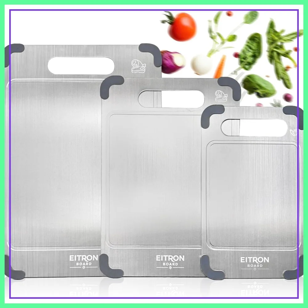 3-Piece Titanium Cutting Board Set, Non-Toxic Food Grade, Double-Sided with Juice Groove, Non-Slip Corners, Dishwasher Safe
3-Piece Titanium Cutting Board Set, Non-Toxic Food Grade, Double-Sided with Juice Groove, Non-Slip Corners, Dishwasher Safe
