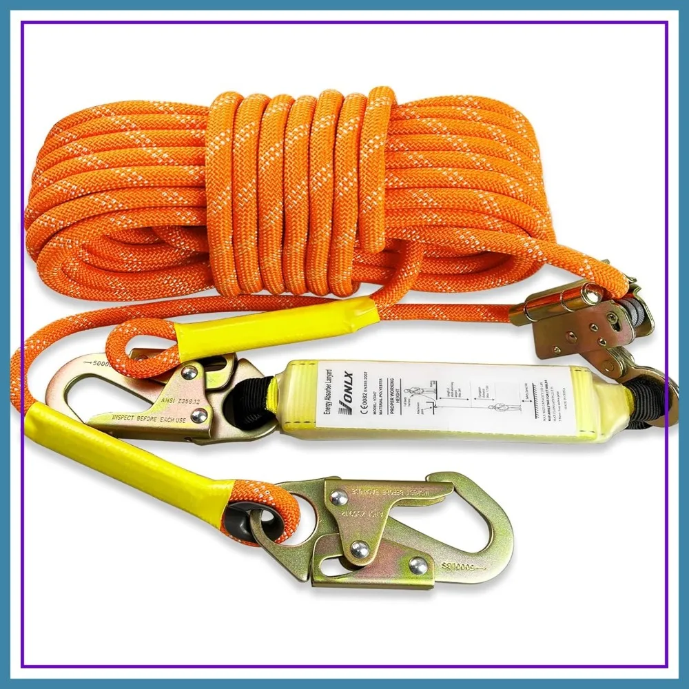 100 FT Fall Protection Safety Rope with Alloy Steel Snap Hooks, Shock Absorber for Climbing, Roofing, Tree Stand
100 FT Fall Protection Safety Rope with Alloy Steel Snap Hooks, Shock Absorber for Climbing, Roofing, Tree Stand