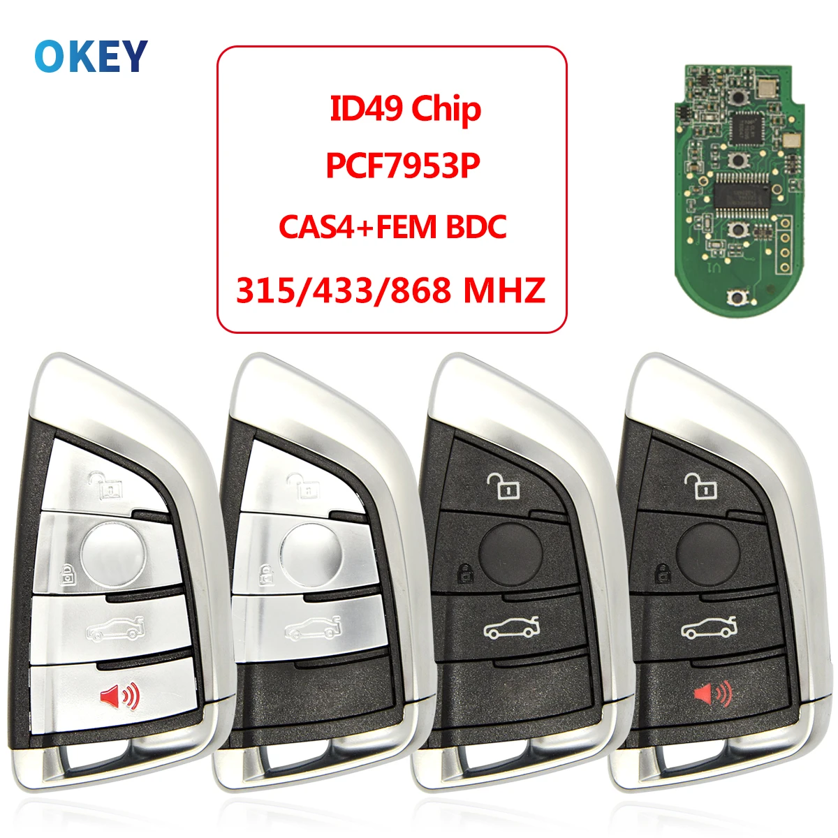Дистанционный ключ Okey 315 433 868 МГц ID49 для BMW 1 3 5 6 7 серии X5 X6 X7 2011-2017 CAS4 CAS4 + FEM F Система Promixity Keyless 
Дистанционный ключ Okey 315 433 868 МГц ID49 для BMW 1 3 5 6 7 серии X5 X6 X7 2011-2017 CAS4 CAS4 + FEM F Система Promixity Keyless