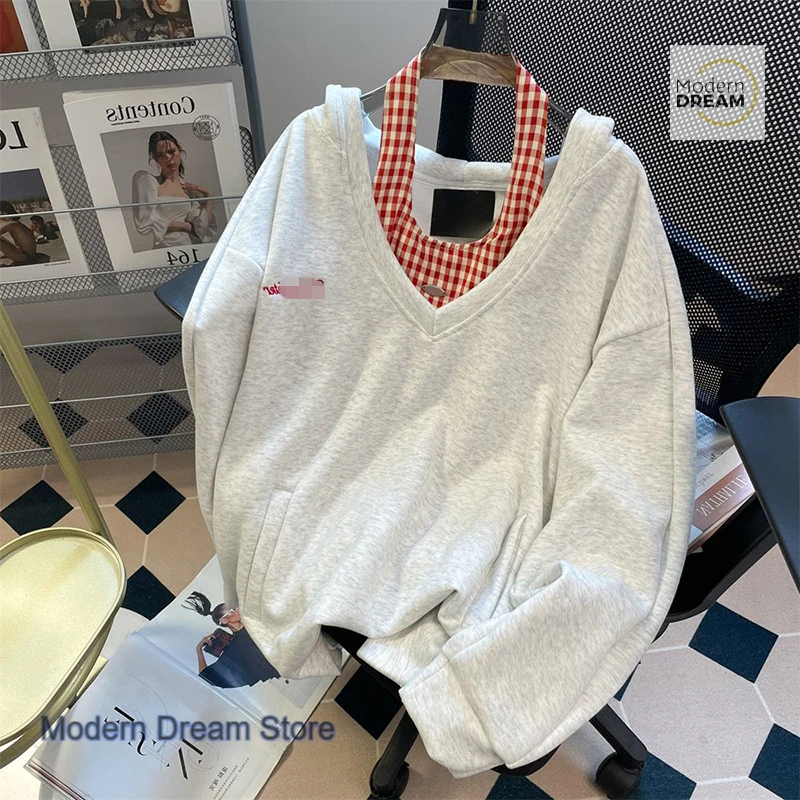 French style plus size V-neck plaid hanging neck sling hooded sweater women's autumn and winter loose lazy wind two-piece coat
French style plus size V-neck plaid hanging neck sling hooded sweater women's autumn and winter loose lazy wind two-piece coat