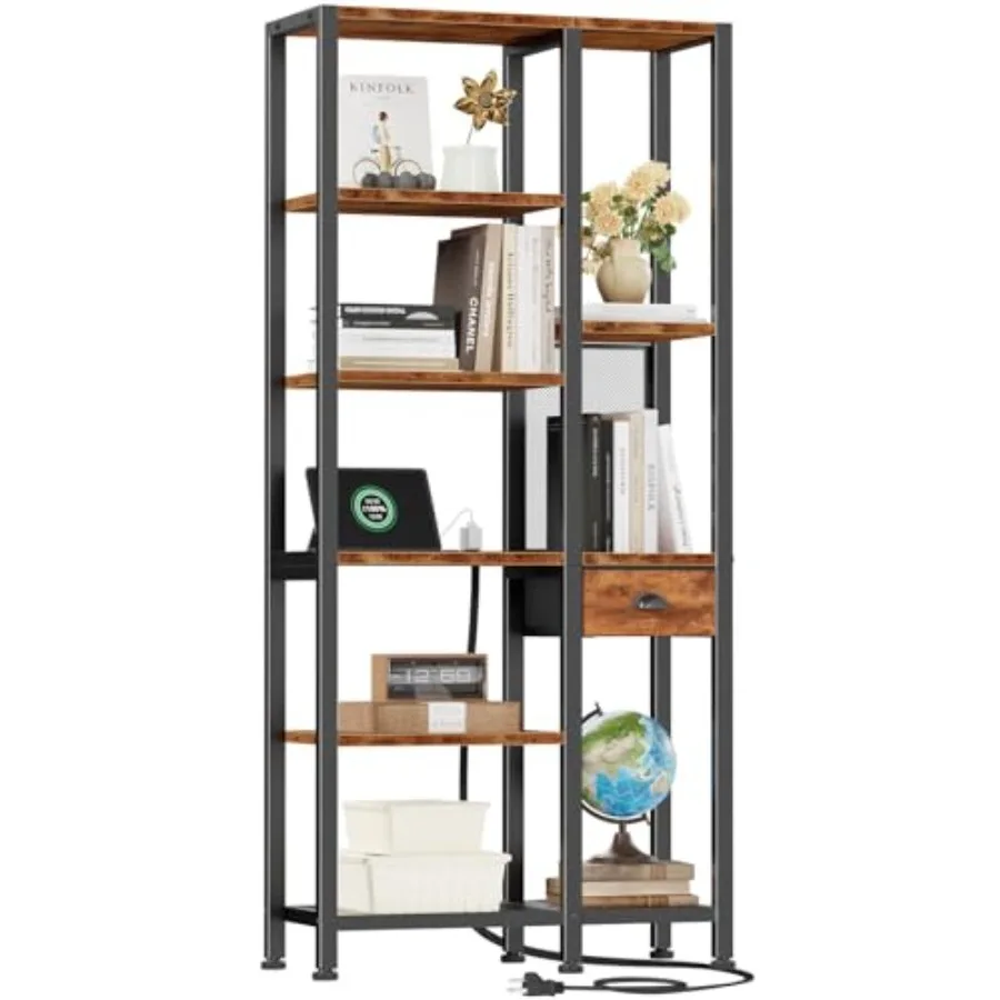 6 Tier Bookshelf with USB Ports and Power Outlet Double Tall Book Shelf with Drawer Wide FreeStanding Shelf Units Reversible St
6 Tier Bookshelf with USB Ports and Power Outlet Double Tall Book Shelf with Drawer Wide FreeStanding Shelf Units Reversible St