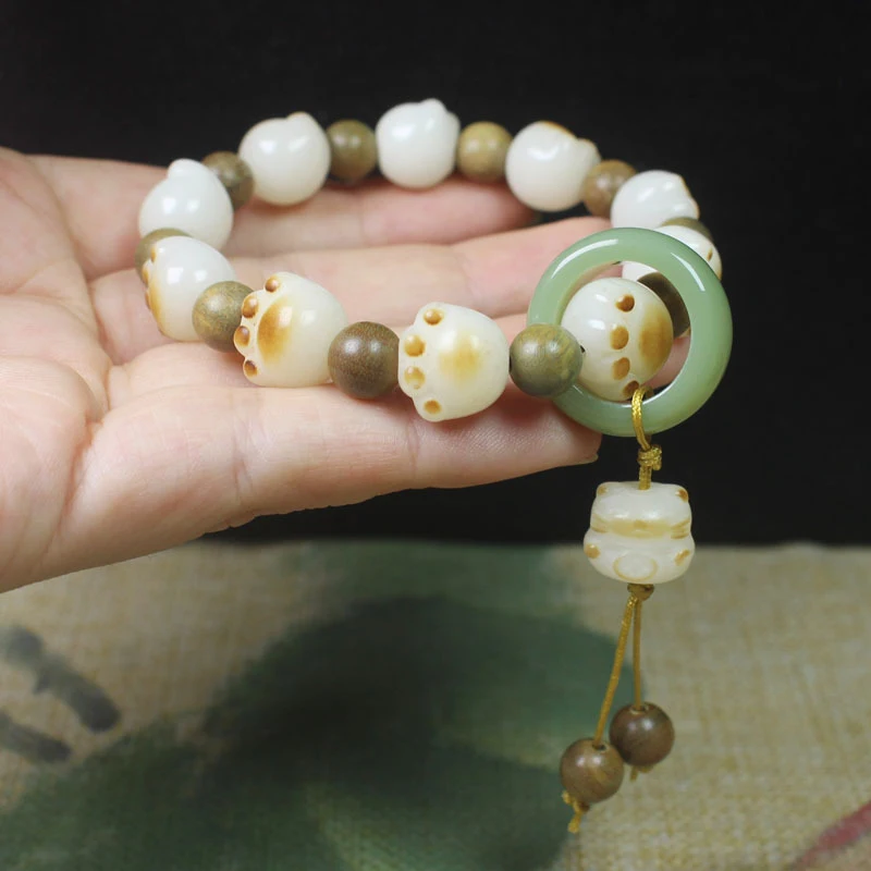 White Jade Bodhi Charcoal Burned Cat Claw Bracelet with Cat Pendant, Women's Forest Style Jewelry, Prayer Beads, Buddhist Beads
White Jade Bodhi Charcoal Burned Cat Claw Bracelet with Cat Pendant, Women's Forest Style Jewelry, Prayer Beads, Buddhist Beads