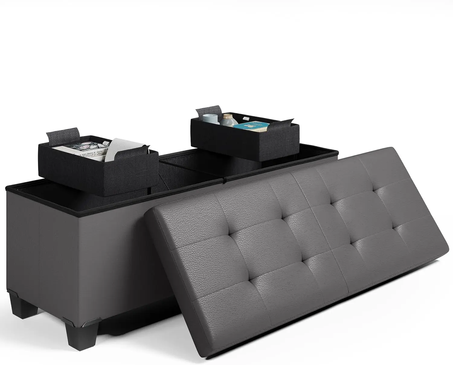 Storage Ottoman Bench with Storage Bins, Storage Bench for Bedroom End of Bed, Ottoman Foot Rest, Gray
Storage Ottoman Bench with Storage Bins, Storage Bench for Bedroom End of Bed, Ottoman Foot Rest, Gray
