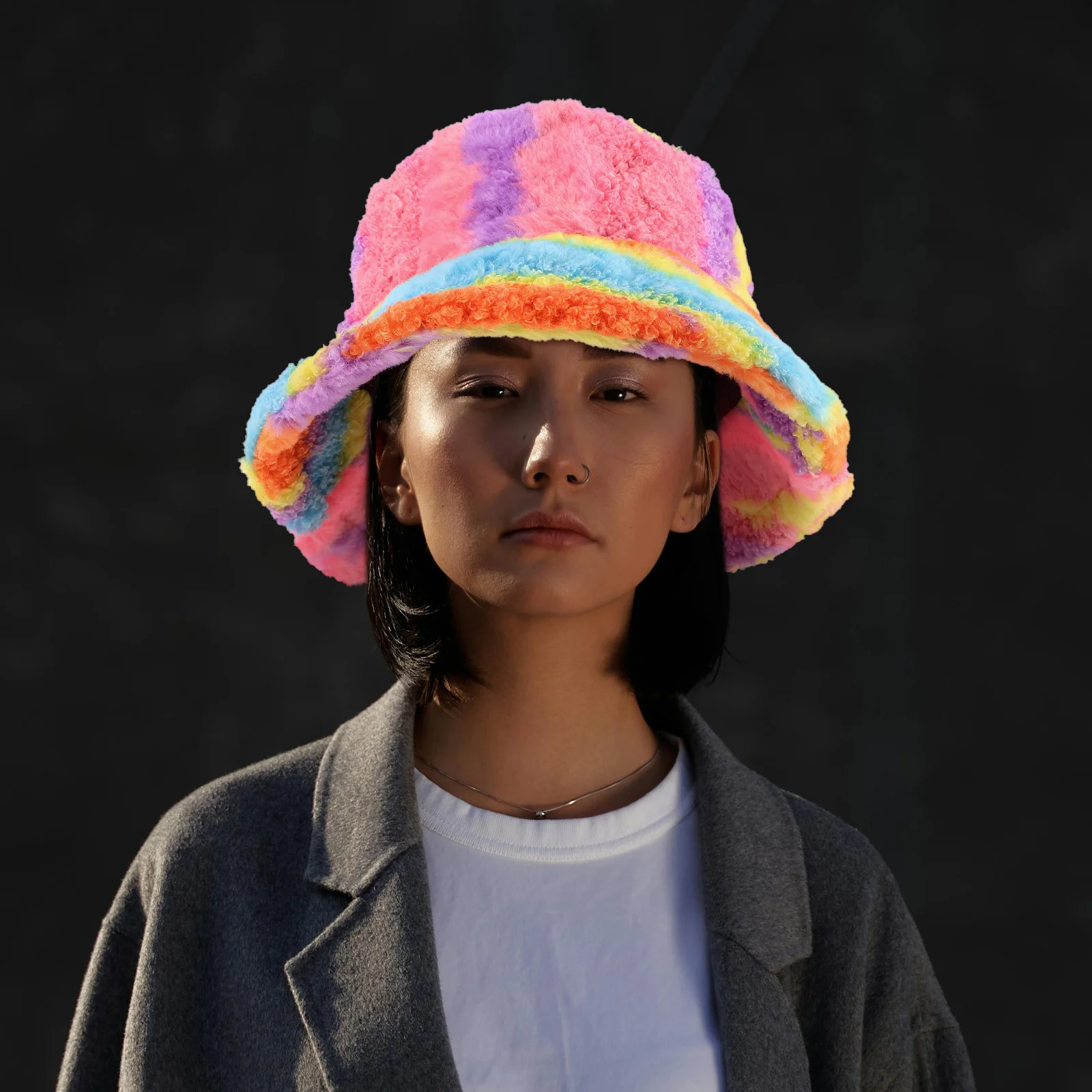 Rainbow Bucket Fisherman Cap Warm Fleece Hat For Women Men Multicolor Winter Outdoor Vintage Style Comfortable Durable Headwear 
Rainbow Bucket Fisherman Cap Warm Fleece Hat For Women Men Multicolor Winter Outdoor Vintage Style Comfortable Durable Headwear