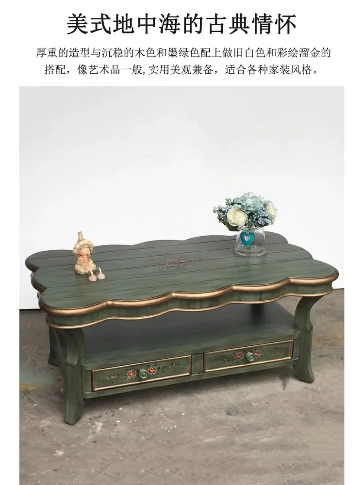 Mediterranean painted coffee table small apartment living room rectangular old tea table American retro furniture coffee table 
Mediterranean painted coffee table small apartment living room rectangular old tea table American retro furniture coffee table