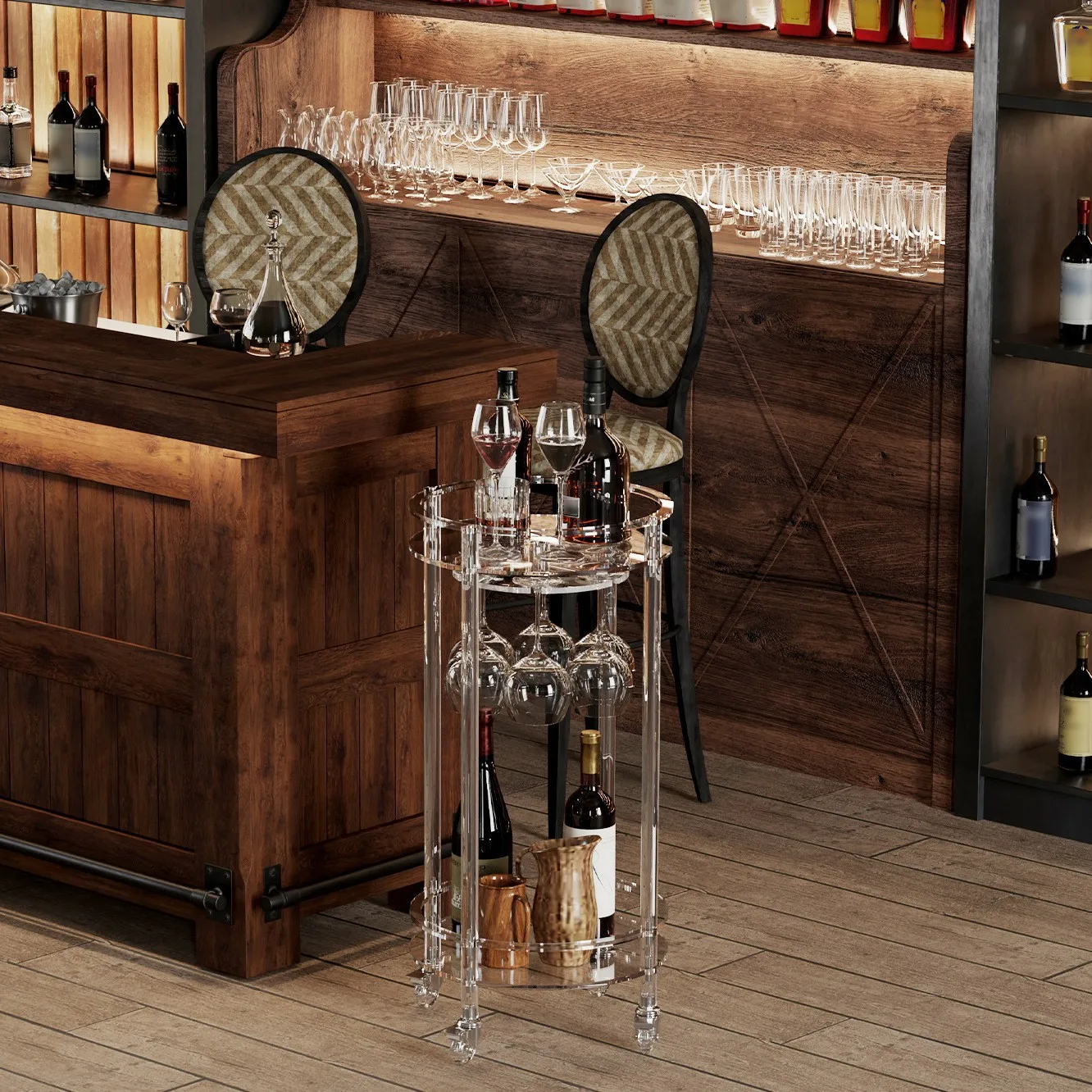 Spot acrylic transparent bar trolley second layer with cup holder high value shelf round medieval trolley
Spot acrylic transparent bar trolley second layer with cup holder high value shelf round medieval trolley