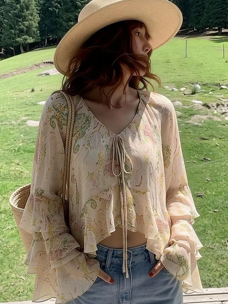 Sun Protection Floral Long Sleeve V Neck Casual Style Women's Shirt Early Spring Romantic Atmosphere Small Top
Sun Protection Floral Long Sleeve V Neck Casual Style Women's Shirt Early Spring Romantic Atmosphere Small Top