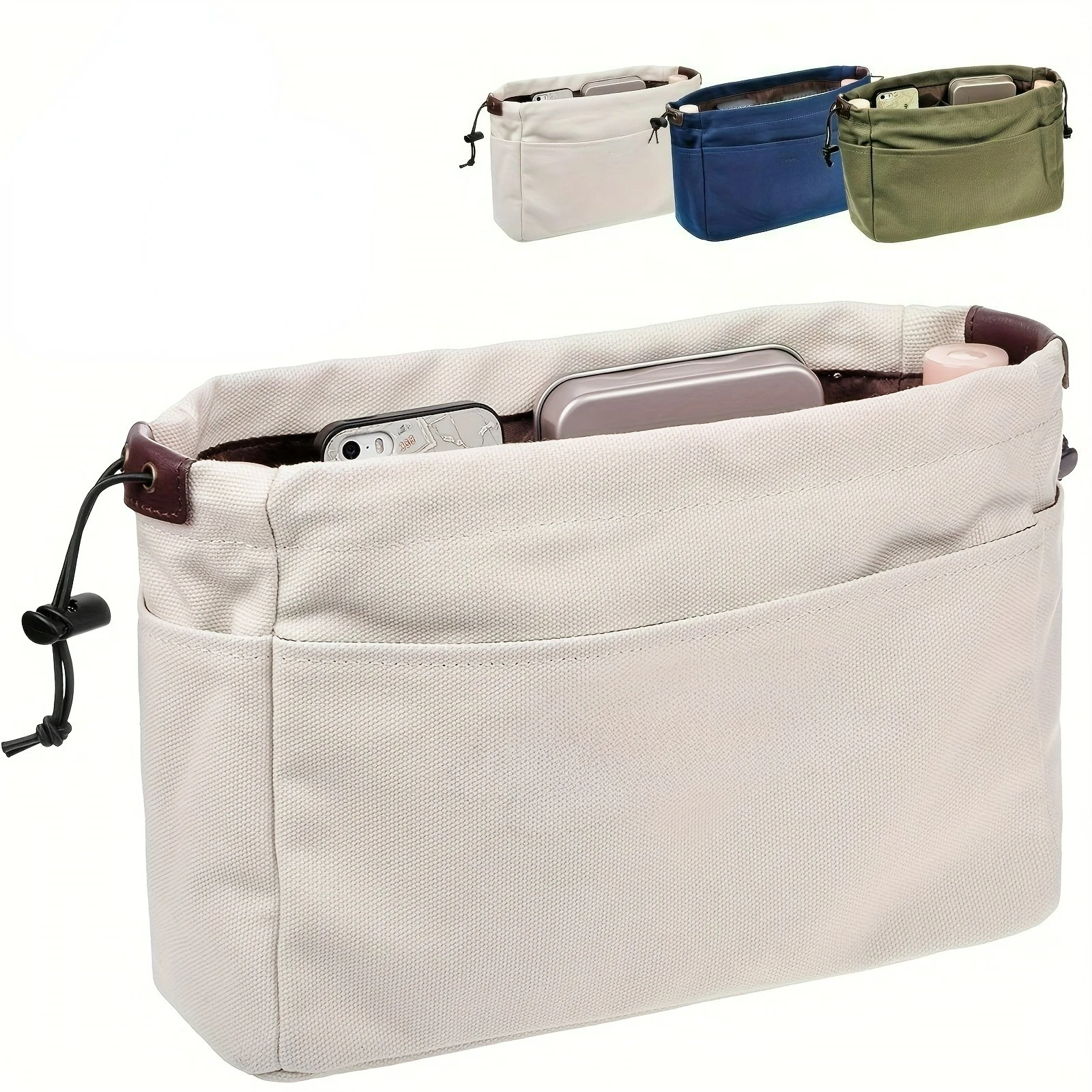 Pack Within Pack Drawstring Canvas Organizer Bag Multi-Pocket Lightweight Portable Travel Storage Bag with Large Inner Pocket