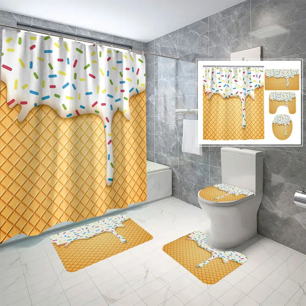 4-piece Biscuit Digital Printing Polyester Waterproof Shower Curtain Partition Bathroom Four-piece Set with Anti-slip Mat
4-piece Biscuit Digital Printing Polyester Waterproof Shower Curtain Partition Bathroom Four-piece Set with Anti-slip Mat