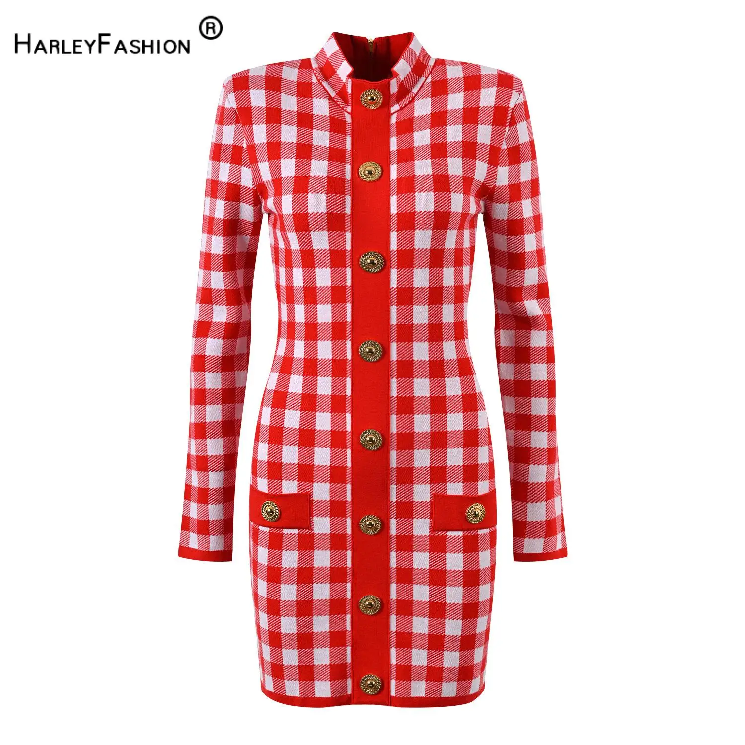 High Quality 2024 Spring Elegant Lady O-neckline Long Sleeve Single-breasted Plaid Slim Fitted Women Knit Short Dress
High Quality 2024 Spring Elegant Lady O-neckline Long Sleeve Single-breasted Plaid Slim Fitted Women Knit Short Dress