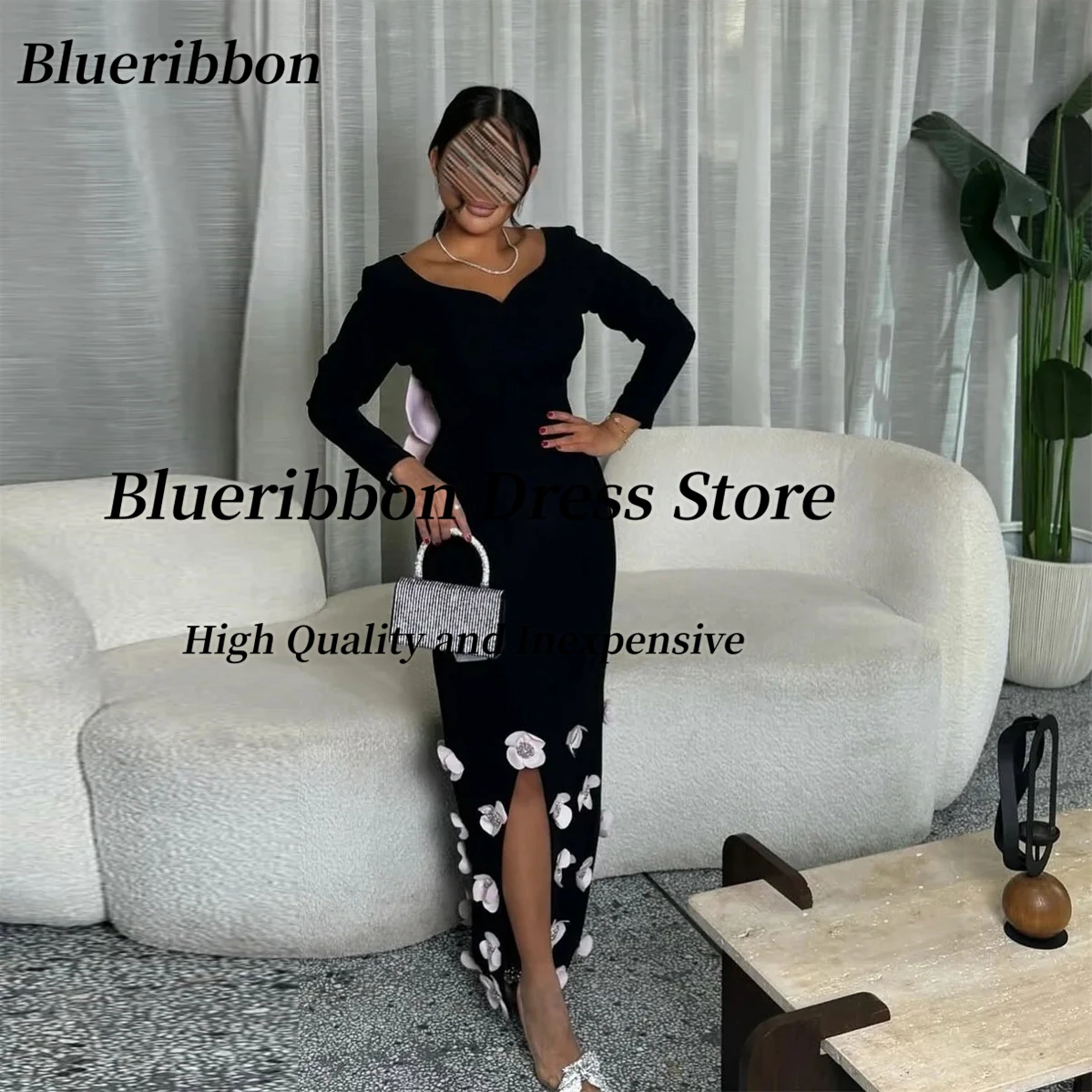 Blueribbon Customized Black Prom Dresses Long Sleeves Evening Party Special Dress Contrast Color Flowers Robes De Soirée
Blueribbon Customized Black Prom Dresses Long Sleeves Evening Party Special Dress Contrast Color Flowers Robes De Soirée