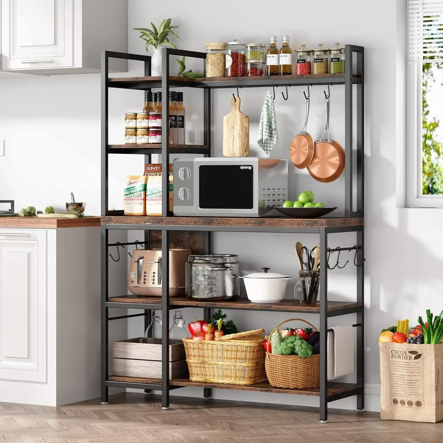 Bakers Rack with Storage for Kitchen 43 Inch Wide Large Racks Shelves, 5-Tier Tall Utility Shelves Organizers and 10 Hooks
Bakers Rack with Storage for Kitchen 43 Inch Wide Large Racks Shelves, 5-Tier Tall Utility Shelves Organizers and 10 Hooks