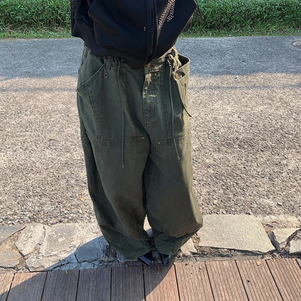 Джинсы-карго, женские широкие брюки, карманы на шнурке, высокая талия, потертые потертые брюки длиной до пола, 2021, уличная одежда, джинсовые брюки 
Джинсы-карго, женские широкие брюки, карманы на шнурке, высокая талия, потертые потертые брюки длиной до пола, 2021, уличная одежда, джинсовые брюки