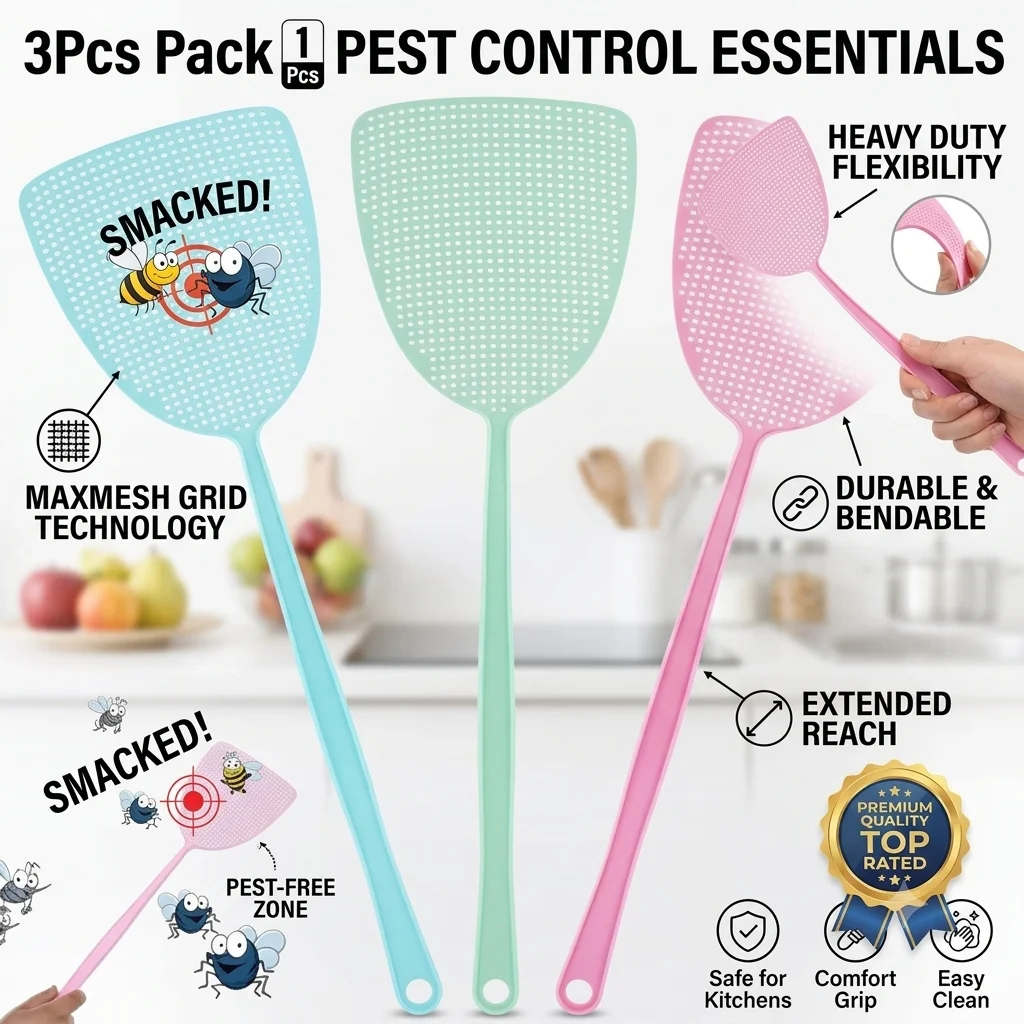 Plastic Fly Swatter Thickened Long Handle Heavy Duty Flexible Manual Bug Insect Killer Mosquito Pest Control Home Kitchen 3Pcs
Plastic Fly Swatter Thickened Long Handle Heavy Duty Flexible Manual Bug Insect Killer Mosquito Pest Control Home Kitchen 3Pcs