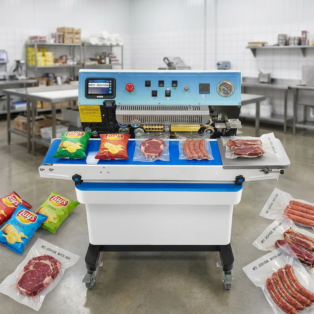 Willita Food Bag Band Continuous Sealing Machine With Inkjet Printer And Nitrogen Gas Flushing Vacuum Plastic Film Bag Sealer
Willita Food Bag Band Continuous Sealing Machine With Inkjet Printer And Nitrogen Gas Flushing Vacuum Plastic Film Bag Sealer