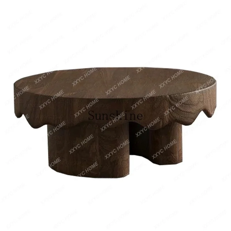 Medieval wabi-sabi style solid wood round coffee table living room household small apartment small table
Medieval wabi-sabi style solid wood round coffee table living room household small apartment small table