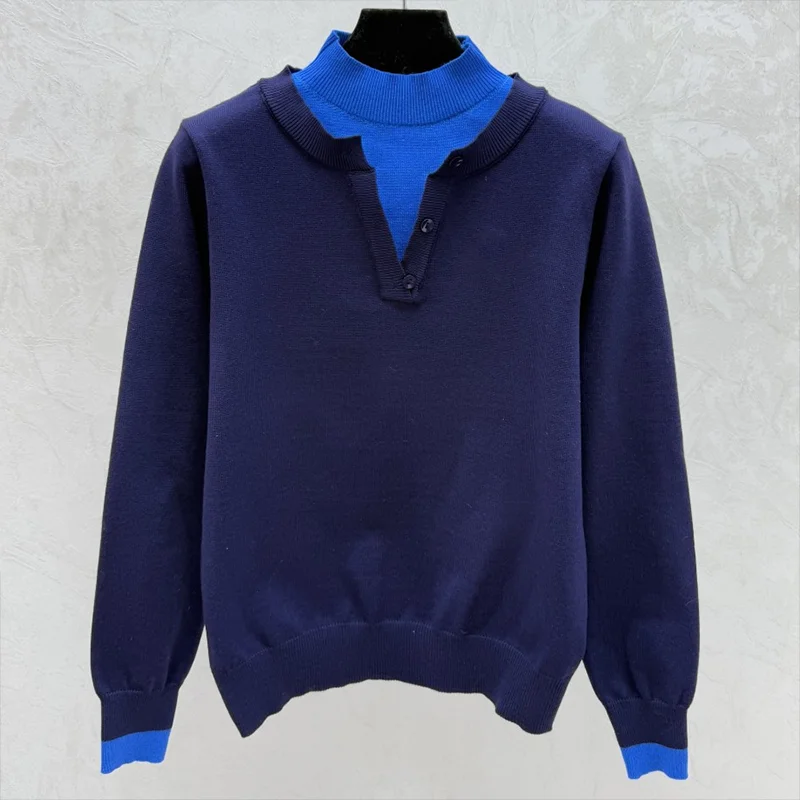 High quality color blocked fake two piece women's knitted sweater woman pullover popular clothes 25120673
High quality color blocked fake two piece women's knitted sweater woman pullover popular clothes 25120673