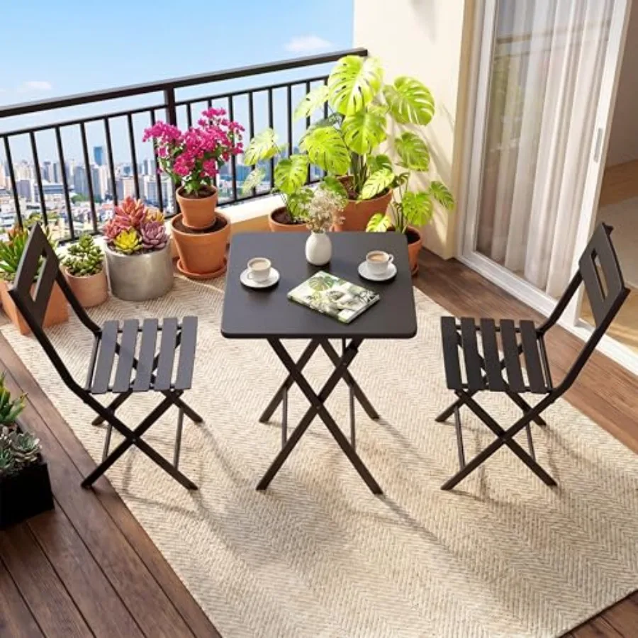 3-Piece Folding Bistro Set for Garden, Yard, Balcony: Heavy Duty Steel Frame, Weather-Resistant Black Outdoor Patio Furniture w
3-Piece Folding Bistro Set for Garden, Yard, Balcony: Heavy Duty Steel Frame, Weather-Resistant Black Outdoor Patio Furniture w