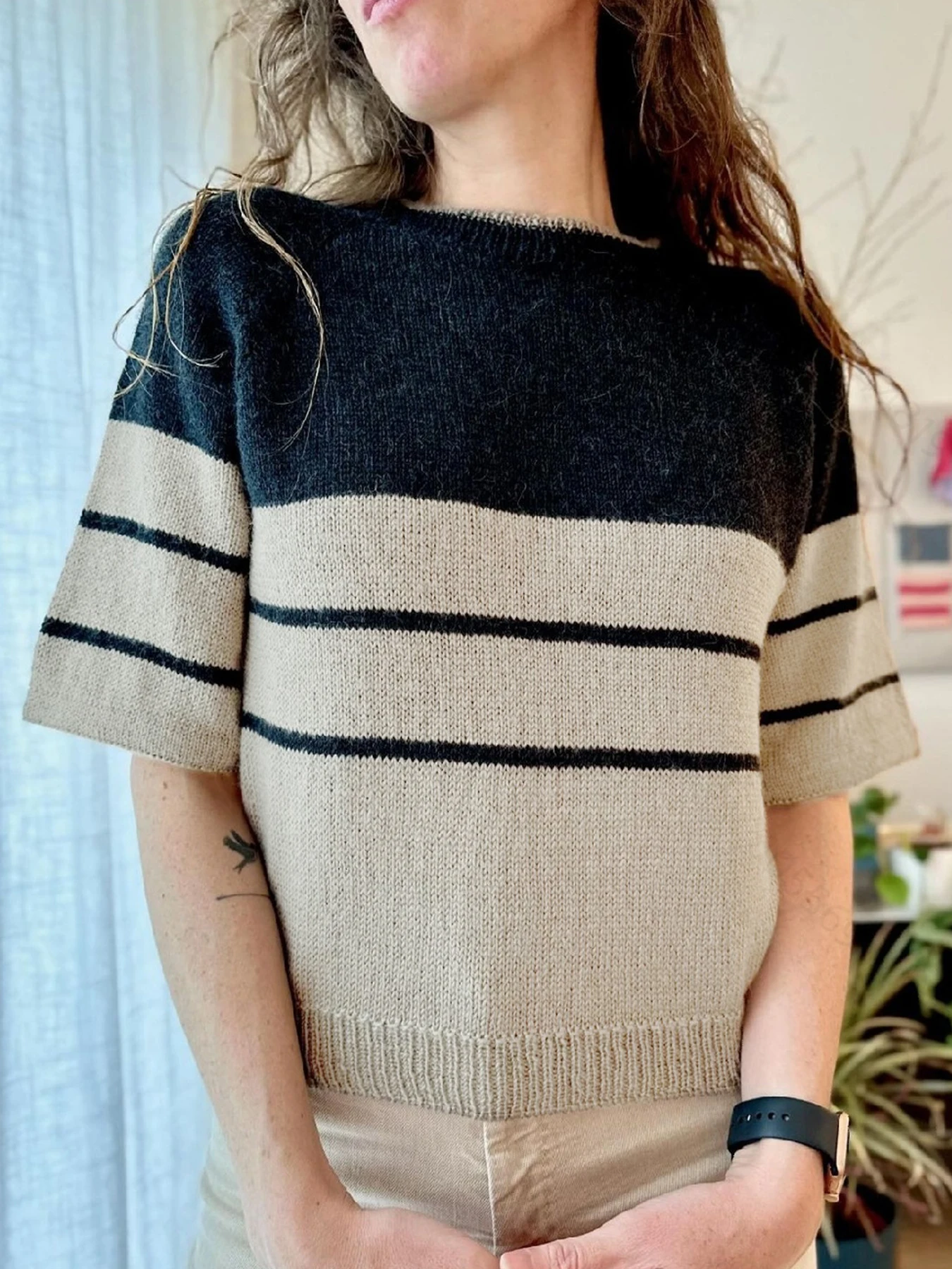 Ladies' Clothing - Elegant New Women's Boat Neck Loose Knit Top Short Sleeve Color Block Casual Summer Knitted Sweater
Ladies' Clothing - Elegant New Women's Boat Neck Loose Knit Top Short Sleeve Color Block Casual Summer Knitted Sweater