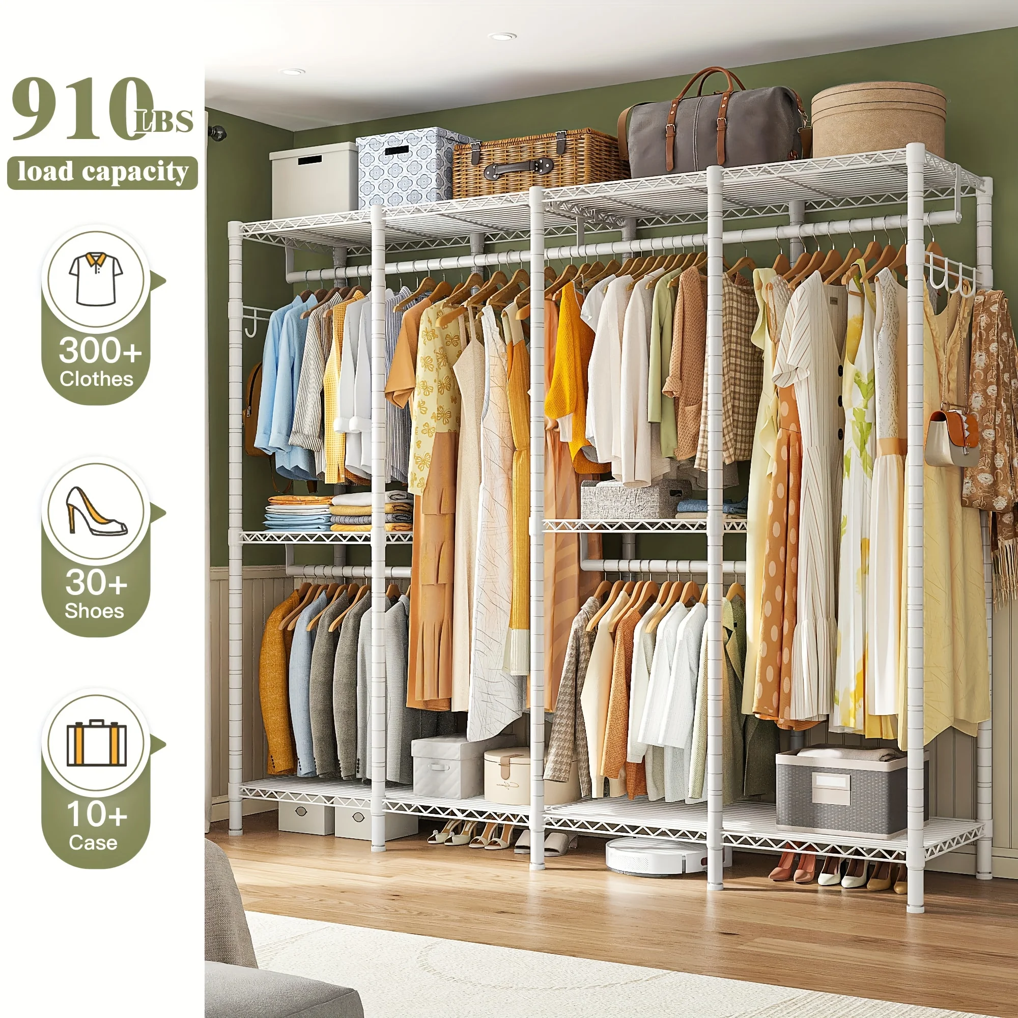 Closet Organizers And Storage, Walk-in Closet Wardrobe With 3 Hanging Rods, Garment Rack, Clothing Rack Heavy Duty Clothing Racks For Hanging Clothes 910LBS, Metal Garment Rack Heavy Duty Freestanding Wardrobe, 75" H X 75" W X 15.7" D, White
Closet Organizers And Storage, Walk-in Closet Wardrobe With 3 Hanging Rods, Garment Rack, Clothing Rack Heavy Duty Clothing Racks For Hanging Clothes 910LBS, Metal Garment Rack Heavy Duty Freestanding Wardrobe, 75" H X 75" W X 15.7" D, White