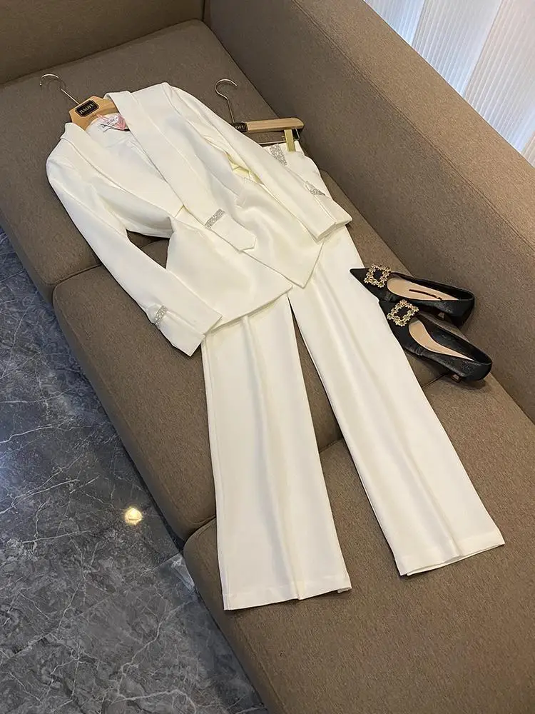 Ele White Wide Leg Pants Suit Set Women's Casual Two Piece Set with Rhinestones Small Size High Faion C32
Ele White Wide Leg Pants Suit Set Women's Casual Two Piece Set with Rhinestones Small Size High Faion C32