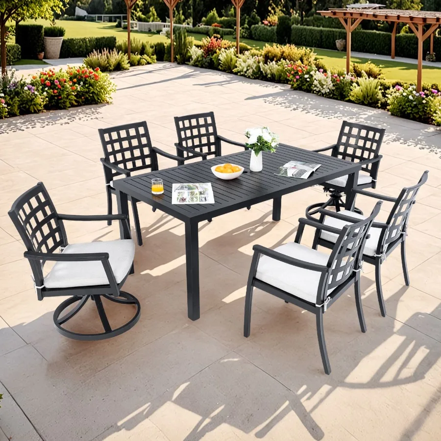Modern Classic 7PC Outdoor Patio Dining Set a Rectangular Table Six Chairs 4 Stationary 2 Swivel Rockers Cast Aluminum RustFree
Modern Classic 7PC Outdoor Patio Dining Set a Rectangular Table Six Chairs 4 Stationary 2 Swivel Rockers Cast Aluminum RustFree