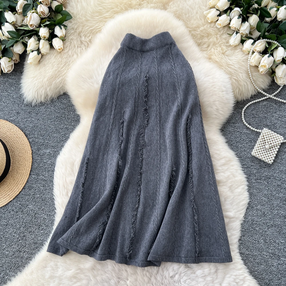 Chic Vintage Knit solid A-line High Waist Straight Skirt Korean Streetwear office lady women clothing
Chic Vintage Knit solid A-line High Waist Straight Skirt Korean Streetwear office lady women clothing