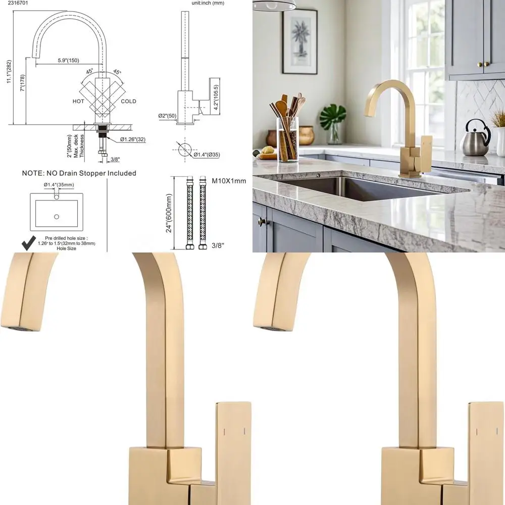 Single Hole Brushed Gold Bar Sink Faucet, Stainless Steel Kitchen & Bathroom Faucet with Single Handle for RV Sinks
Single Hole Brushed Gold Bar Sink Faucet, Stainless Steel Kitchen & Bathroom Faucet with Single Handle for RV Sinks