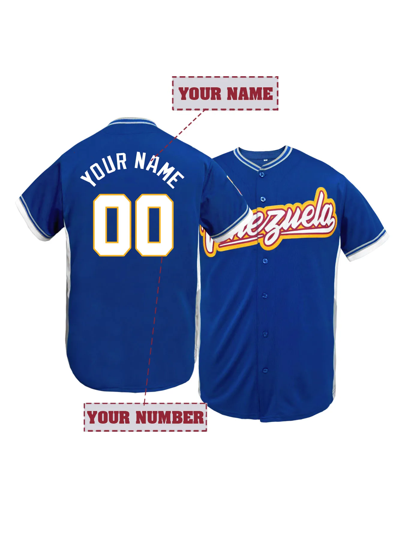 Customized Name and Number Men's Embroidery Baseball Jersey Venezuela Stitched Sportswear Personalized Short Sleeve Shirts
Customized Name and Number Men's Embroidery Baseball Jersey Venezuela Stitched Sportswear Personalized Short Sleeve Shirts
