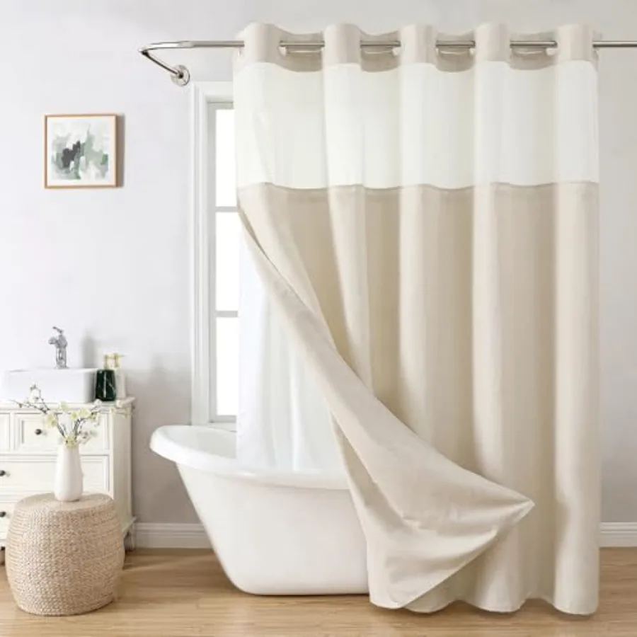 Extra Long No Hooks Needed Linen Textured Shower Curtain with Snap-in Fabric Liner Set, Cream Hotel Luxury Decor Shower Curtain
Extra Long No Hooks Needed Linen Textured Shower Curtain with Snap-in Fabric Liner Set, Cream Hotel Luxury Decor Shower Curtain