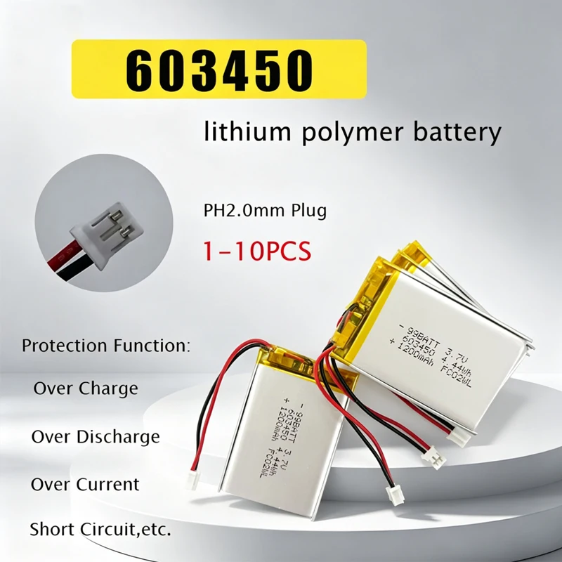 603450 Battery 1200mAh 3.7V Lithium Polymer LiPo Rechargeable Batteries Jst PH 2.0mm 2pin for Bluetooth Headset MP3/mp4 Speaker
603450 Battery 1200mAh 3.7V Lithium Polymer LiPo Rechargeable Batteries Jst PH 2.0mm 2pin for Bluetooth Headset MP3/mp4 Speaker