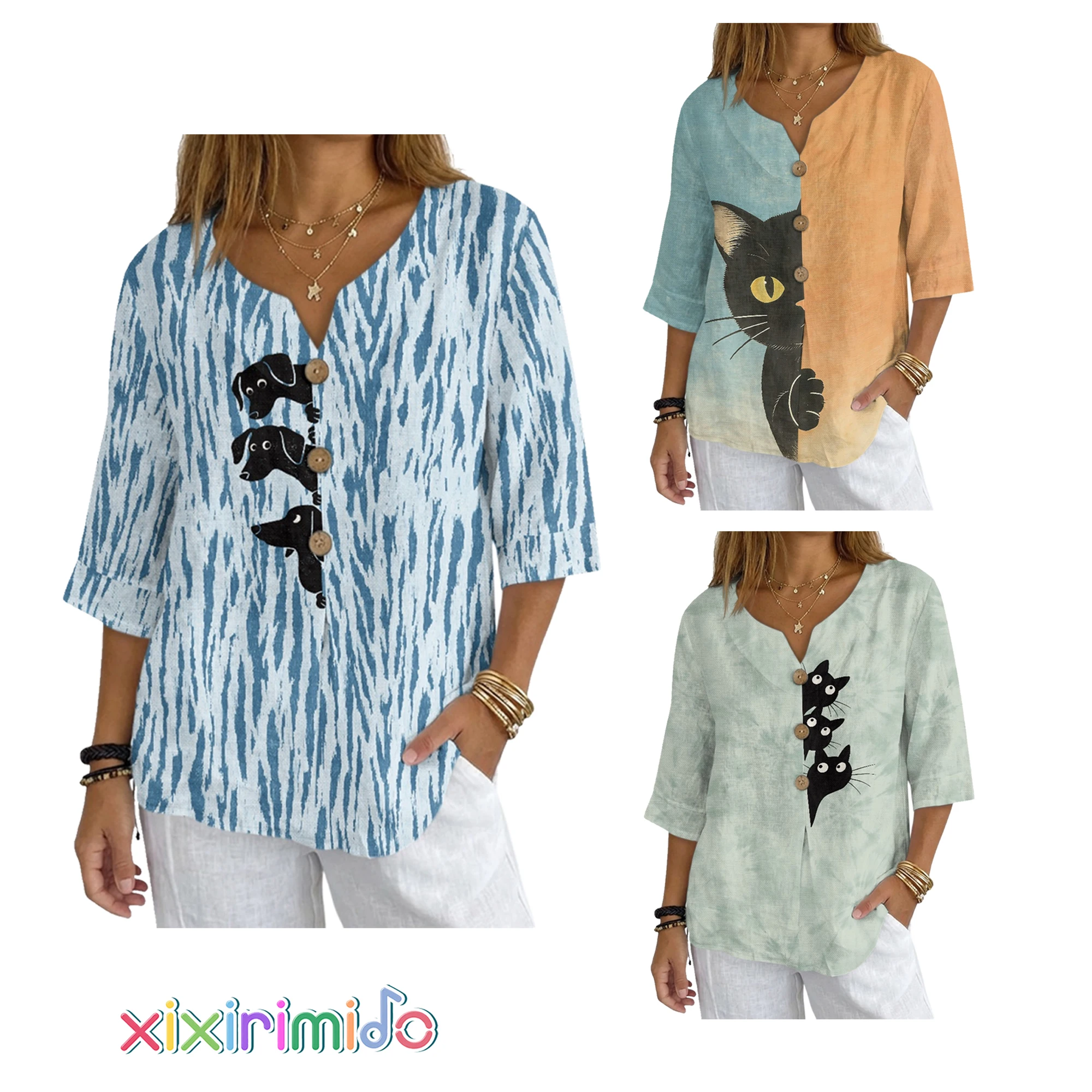 XIXIRIMIDO Women's Linen V Neck Short-Sleeved Loose fit Shirt Fun Cat and Dog Prints Summer Vacation Fashion Clothing 2026
XIXIRIMIDO Women's Linen V Neck Short-Sleeved Loose fit Shirt Fun Cat and Dog Prints Summer Vacation Fashion Clothing 2026