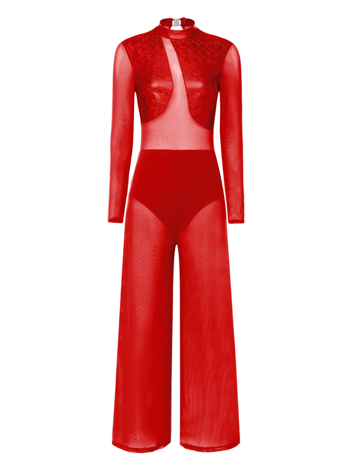 Women Gymnastics Jumpsuit Metallic Spliced Sheer Mesh Long Sleeve Back Keyhole Wide Leg Sparkly Stretchy for Dance Performance
Women Gymnastics Jumpsuit Metallic Spliced Sheer Mesh Long Sleeve Back Keyhole Wide Leg Sparkly Stretchy for Dance Performance