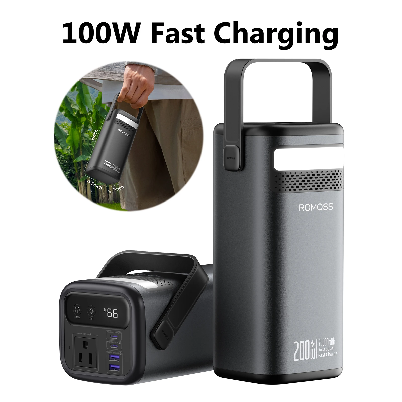 ROMOSS 75000mAh Portable Powerbank with Fast Charging 100W 200W AC Outlet USB-C Outdoor Power Station Battery Pack for Camping
ROMOSS 75000mAh Portable Powerbank with Fast Charging 100W 200W AC Outlet USB-C Outdoor Power Station Battery Pack for Camping