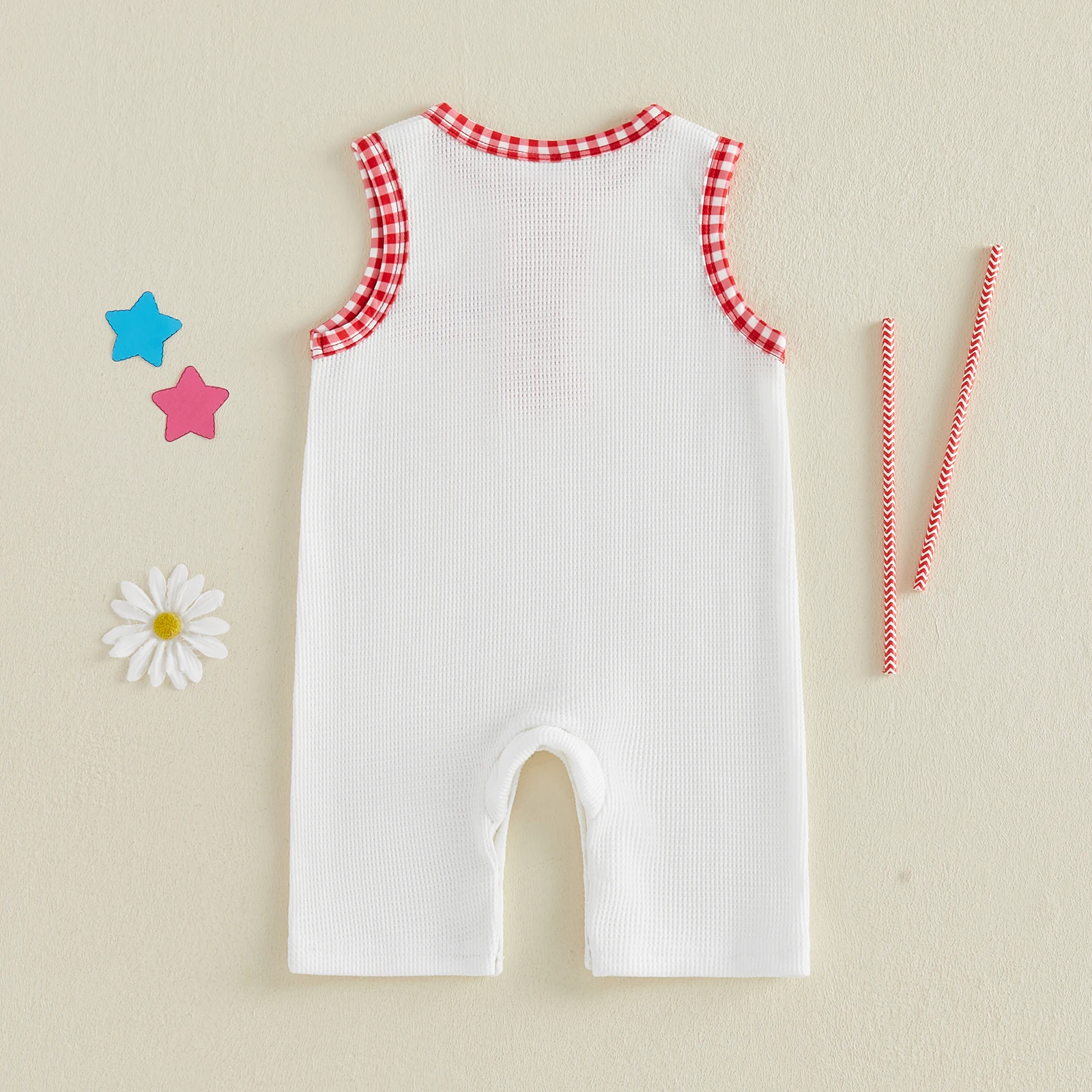 Infant Boy s Patriotic Romper with Star Embroidery and Plaid Trim Sleeveless Jumpsuit for 4th of July Celebration
Infant Boy s Patriotic Romper with Star Embroidery and Plaid Trim Sleeveless Jumpsuit for 4th of July Celebration