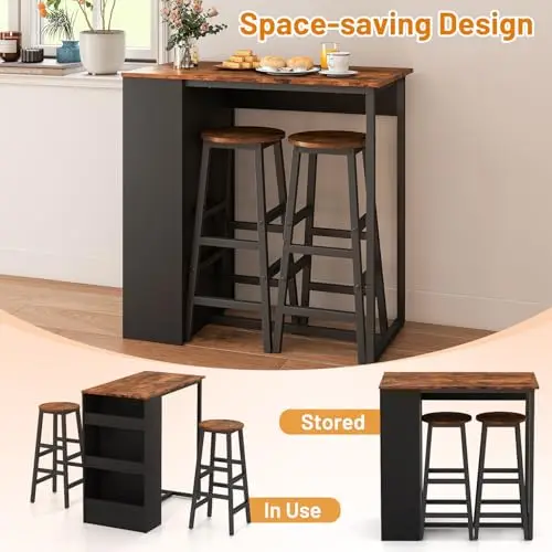 3-Piece Space-Saving Counter Dining Set: Rectangular Bar Table With Storage Compartment And Two Wooden-Seat Stools For Compact
3-Piece Space-Saving Counter Dining Set: Rectangular Bar Table With Storage Compartment And Two Wooden-Seat Stools For Compact