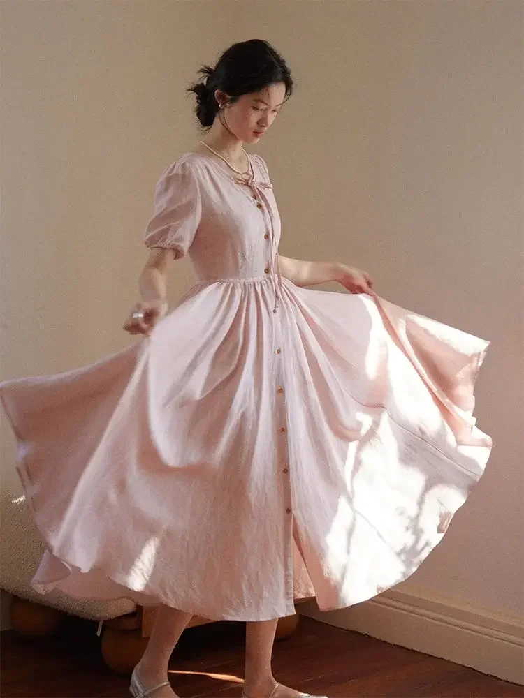Korean Solid Color Short Sleeve Cotton V-neck Elegant Dress Women Casual Summer Single-breasted Tie-up One-piece Medieval Dress
Korean Solid Color Short Sleeve Cotton V-neck Elegant Dress Women Casual Summer Single-breasted Tie-up One-piece Medieval Dress